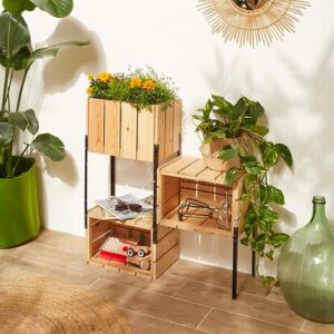 Bac balcon modulable en mélèze – Dimensions 79,8x28,4x86cm, imputrescible et durable