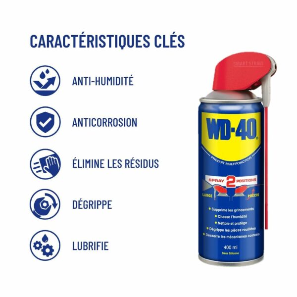 Produit Multifonction WD-40 Spray Double Position 400ml – Protège, Lubrifie et Dégrippe efficacement