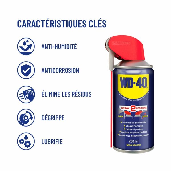 Multifonction Spray Double Position 250ml WD-40 – Protection, Lubrification et Déblocage