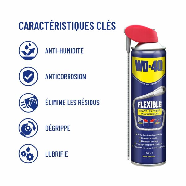 WD-40 Flexible 400ml – Lubrifiant Multifonction avec Tube Flexible 18 cm pour Bricolage et Maintenance