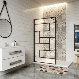 Paroi de douche à l'italienne en verre anticalcaire 100x200cm avec barre de fixation noire
