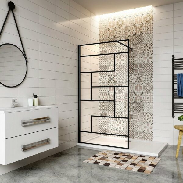 Paroi de douche à l'italienne en verre anticalcaire 100x200cm avec barre de fixation noire