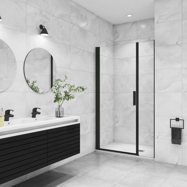 AICA porte de douche pivotante 120x200cm avec un élément fixe Porte de douche noire Hauteur 200cm en 8mm verre anticalcaire