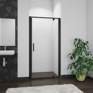 AICA Porte de Douche Noire 90x185cm Pivotante en Verre de Sécurité