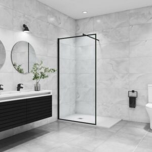 AICA Paroi de douche noire 140x200cm en verre anticalcaire avec barre de fixation extensible