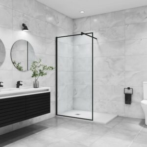 AICA Paroi de douche noire 90x200cm en verre anticalcaire avec barre de fixation