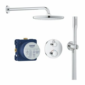 Grohe Grohtherm Set de douche encastré avec mitigeur thermostatique, douche de tête XXL 250 et douchette, Chrome (34727000-XXL2)