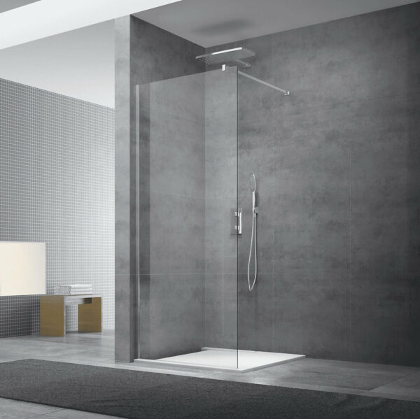 Paroi de douche à l'italienne 87x200 cm Walk-in, anti-calcaire, verre transparent (WI90-SET) pour une salle de bain moderne et élégante