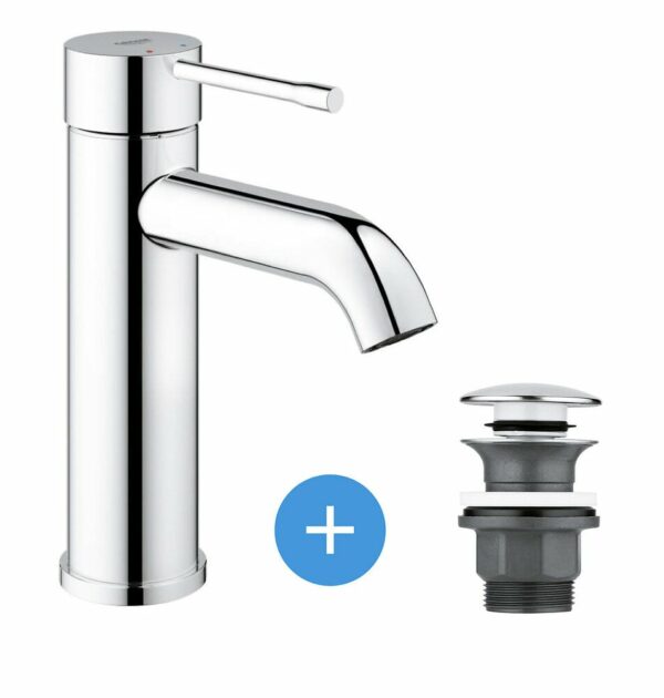 Grohe Essence - set mitigeur de lavabo taille S + Bonde clic clac Grohe pour lavabo avec trop-plein