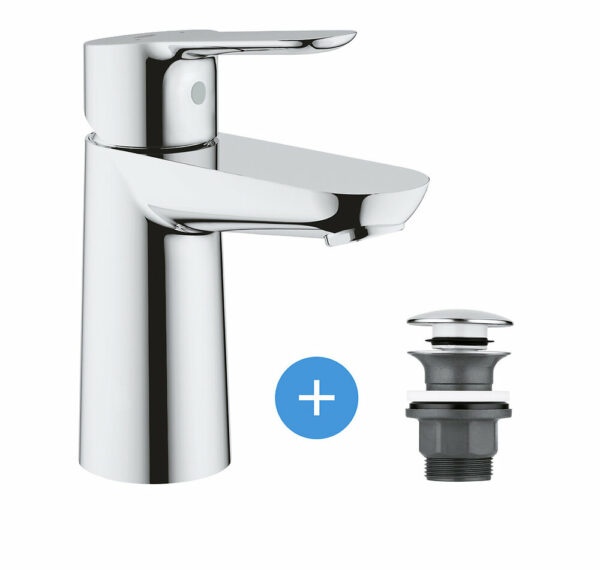 Set Mitigeur pour lavabo taille S + Bonde clic clac Grohe pour lavabo avec trop-plein