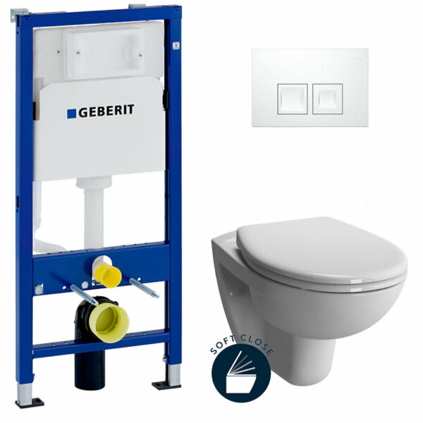 Pack Bâti-support Duofix 112cm + WC suspendu Vitra Normus + Abattant softclose + Plaque blanche (NormusGeb1) pour une installation facile et moderne