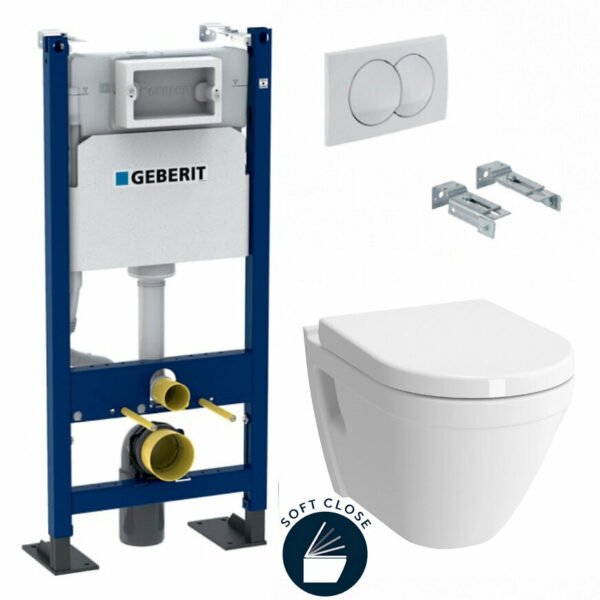 Pack Bâti-support Autoportant Duofix + WC suspendu S50 + Abattant softclose + Fixations murales + Plaque blanche (S50GebX)