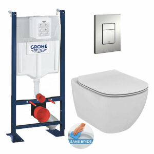 Pack WC Bâti Autoportant Rapid SL + WC sans bride Tesi + Abattant softclose + Plaque chrome (ProjectTesi-5)
