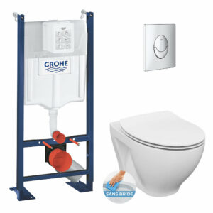 Pack WC Bâti autoportant Rapid SL + WC sans bride Cersanit + Abattant softclose + Plaque chrome (ProjectDormo-2)