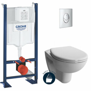 Pack WC Bâti-autoportant Rapid SL + WC suspendu Vitra Normus + Abattant softclose + Plaque chrome (ProjectNormus-2)