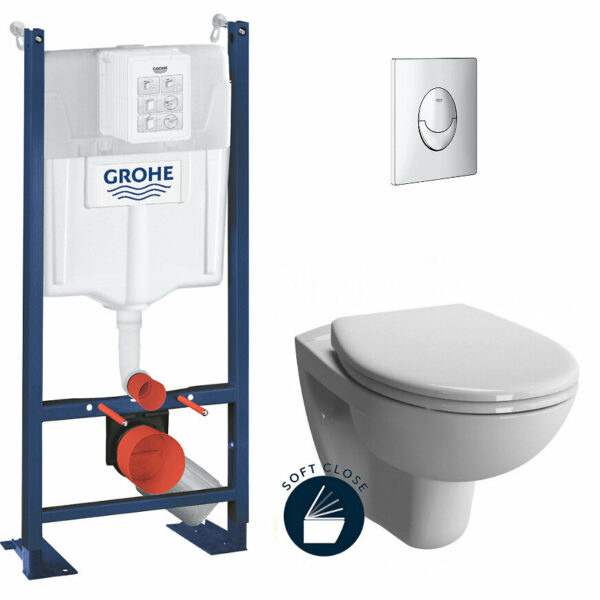 Pack WC Bâti-autoportant Rapid SL + WC suspendu Vitra Normus + Abattant softclose + Plaque chrome (ProjectNormus-2)