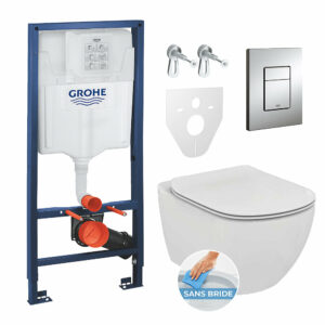 Pack WC Rapid SL GROHE + WC Ideal Standard Tesi Aquablade rimless + Plaque Chrome mat (GROHEAQUA-SET)