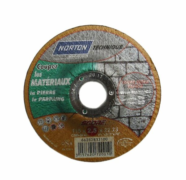 Meule de Tronçonnage Matériaux à Moyeu Déporté 115x2.5x22.2 Norton Score – Idéal Acier et Pierre
