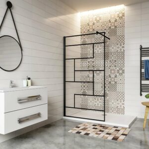 Paroi de douche AICA 90x200cm verre anticalcaire noir moderne avec barre de fixation carrée