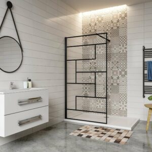 Aica Paroi De Douche 90x200cm Paroi De Douche à L'italienne En 8mm Verre Anticalcaire Style Moderne avec barre de fixation extensible noire 73-120cm