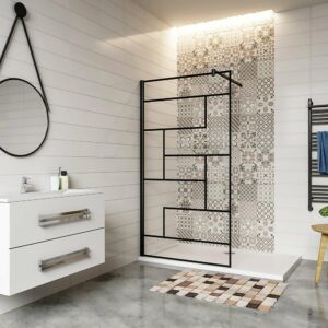 Aica Paroi De Douche 90x200cm Paroi De Douche à L'italienne En 8mm Verre Anticalcaire Style Moderne Avec Barre De Fixation Extensible Noire 70-120cm