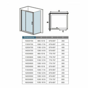 AICA cabine de douche coulissante 110x80x195cm porte de douche avec l'amortisseur