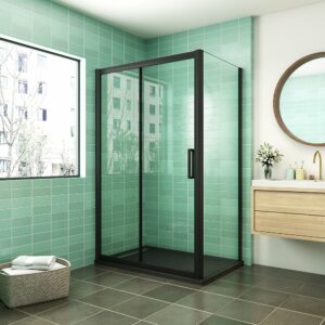 AICA cabine de douche coulissante 100x90x195cm porte de douche avec l'amortisseur 100cm cabine de douche Noire en 8mm verre anticalcaire
