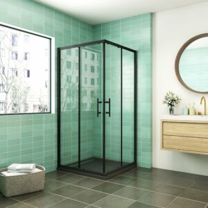 AICA cabine de douche 90x90x200cm cabine de douche coulissante en verre anticalcaire et le modèle noir mat Hauteur 200cm