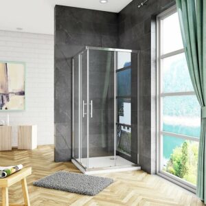 AICA cabine de douche coulissante 90x90x185cm accès d'angle avec receveur de douche
