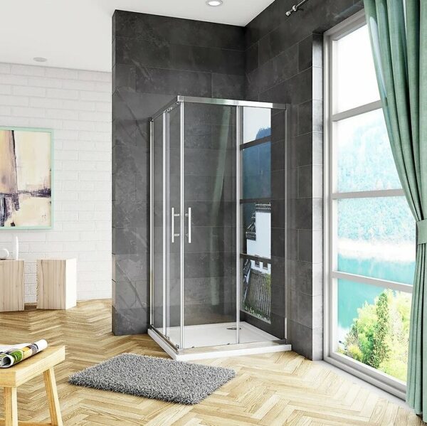 AICA cabine de douche coulissante 90x90x185cm accès d'angle avec receveur de douche