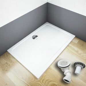 Receveur de douche blanc 120x80x3cm rectangulaire, extra-plat avec bonde et siphon inclus