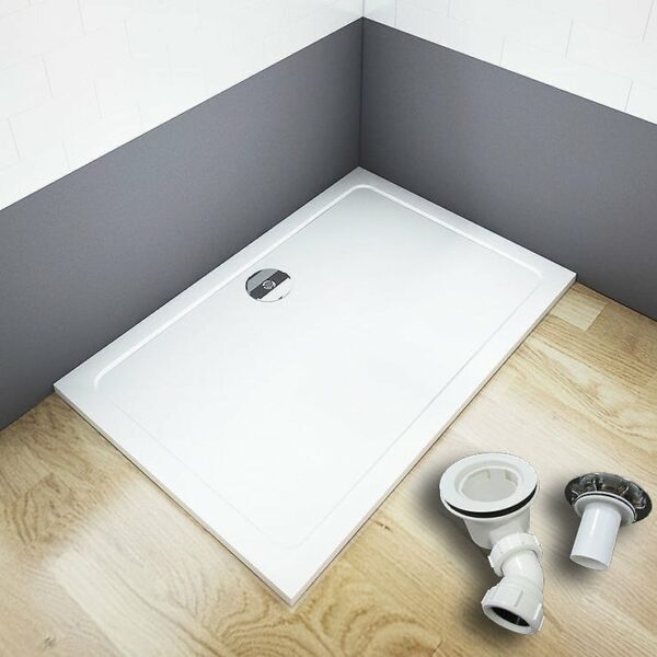 Receveur de douche blanc 120x80x3cm rectangulaire, extra-plat avec bonde et siphon inclus