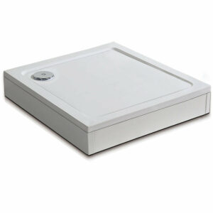 Receveur de douche blanc 100x100cm carré, extra-plat avec kit de plinthe et bonde de receveur