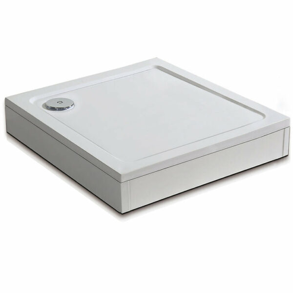 Receveur de douche blanc 100x100cm carré, extra-plat avec kit de plinthe et bonde de receveur