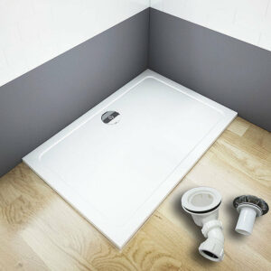 Receveur de douche blanc 120x70x3cm rectangulaire, extra-plat, gel coat, anti-dérapant