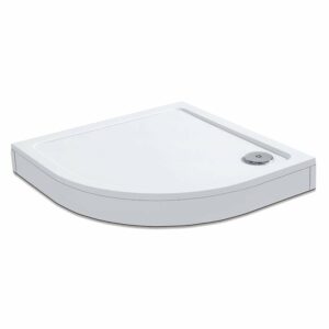 Receveur de douche blanc 80x80cm 1/4 de cercle extra-plat avec bonde et kit de plinthe