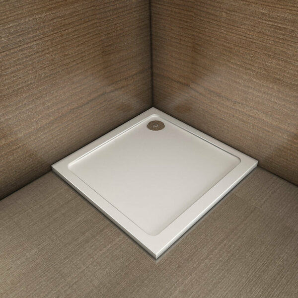 Receveur de douche blanc 90x90x3cm carré, Extra-plat, gel coat, bac à douche anti-dérapant Modèle Classique