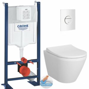 Pack WC Bâti Autoportant Rapid SL + WC sans bride Integra avec fixations invisibles + Abattant softclose + Plaque blanc alpin