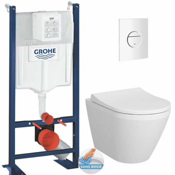 Pack WC Bâti Autoportant Rapid SL + WC sans bride Integra avec fixations invisibles + Abattant softclose + Plaque blanc alpin