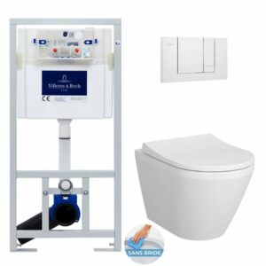 Pack WC Bâti-support Viconnect + WC sans bride Integra avec fixations invisibles + Abattant frein de chute + Plaque Blanche