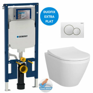 Pack WC Bâti-support UP720 extra-plat + WC sans bride Integra avec fixations invisibles + Abattant softclose + Plaque blanche