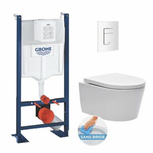 Pack WC Bâti autoportant avec Cuvette et Plaque blanche