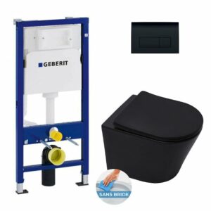 Pack WC bâti Duofix + WC sans bride Infinitio Noir mat + Abattant frein de chute + Plaque Delta 50 Noire