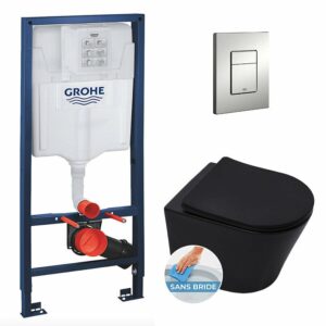 Pack WC Bâti-support Rapid SL + WC SAT Infinitio noire mat + Abattant frein de chute + Plaque Chrome Mat