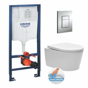 Pack WC Rapid SL + cuvette sans bride SAT, fixations cachées + plaque Skate chrome