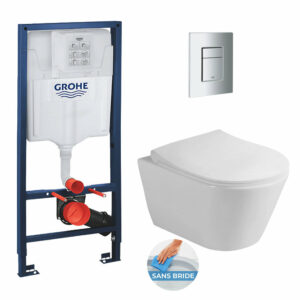 Pack WC Bâti support Rapid SL + WC sans bride Lucco Asvva + Abattant softclose + Plaque chrome mat (RapidSL-Avva-5)