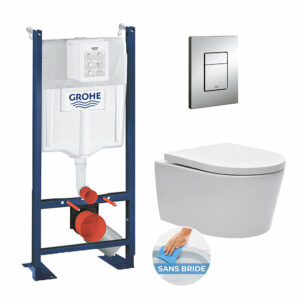 Pack WC autoportant avec cuvette Swiss Aqua Technologies sans bride + Plaque chrome