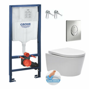 Pack WC Rapid SL + cuvette sans bride SAT, fixations cachées + plaque chrome