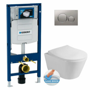 Pack WC Bâti-support UP320 + WC sans bride Lucco Avva + Abattant softclose + Plaque Sigma20 Chrome mat/brillant (GebAvva-P)
