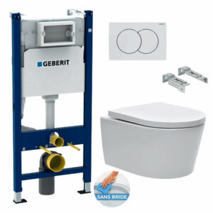 Pack Bâti-support 112cm + Cuvette Swiss Aqua Technologies sans bride + Plaque blanche (SATrimlessGeb3)